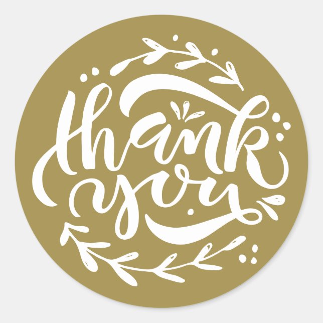 Gold Thank You Modern Calligraphy Wreath Classic Round Sticker (Front)