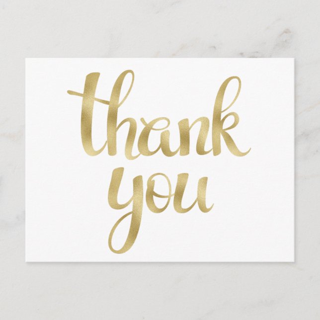 Gold thank you postcards, foil font postcard (Front)