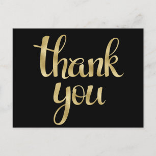 Gold thank you postcards, foil font postcard