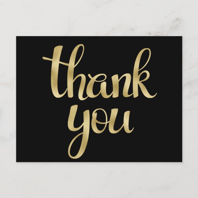 Gold thank you postcards, foil font postcard (Front)