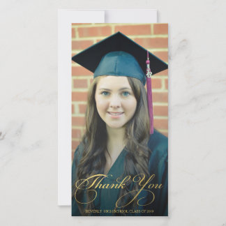 Gold Thank You Script Overlay Graduation Photo Card