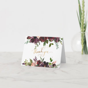 Gold Thank You Script, Red Burgundy & Blush Floral