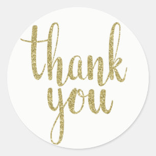 Gold thank you stickers, glitter, round classic round sticker
