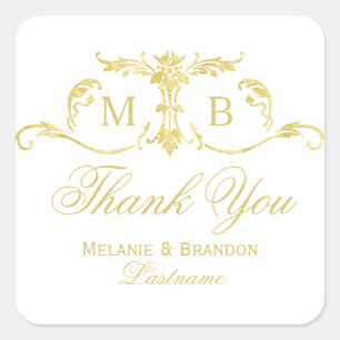 Gold Thank You Stickers gold monogram wedding