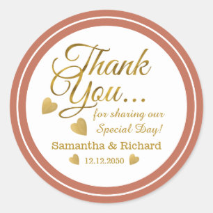 Gold Thank You Terracotta Wedding Favour   Classic Round Sticker