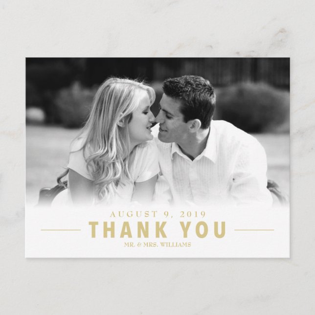 Gold Thank You Wedding Custom Photo Postcard (Front)