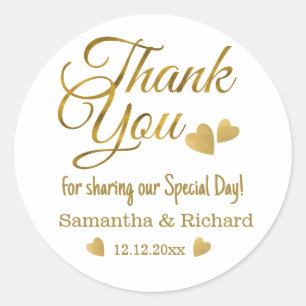 Gold Thank You Wedding Party Favour  Classic Round Sticker