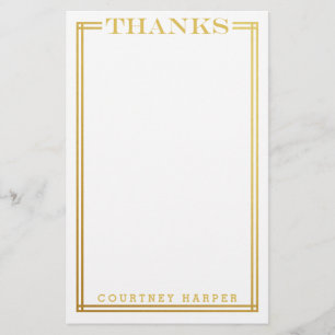 Gold "Thanks" Personal Stationery