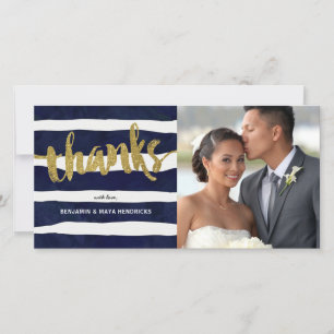 Gold Thanks Striped Wedding Photo Thank You