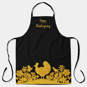 Gold Thanksgiving Turkey Floral Apron