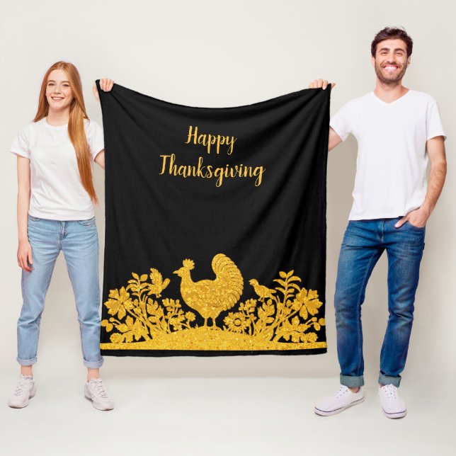 Gold Thanksgiving Turkey Floral Fleece Blanket (In Situ)
