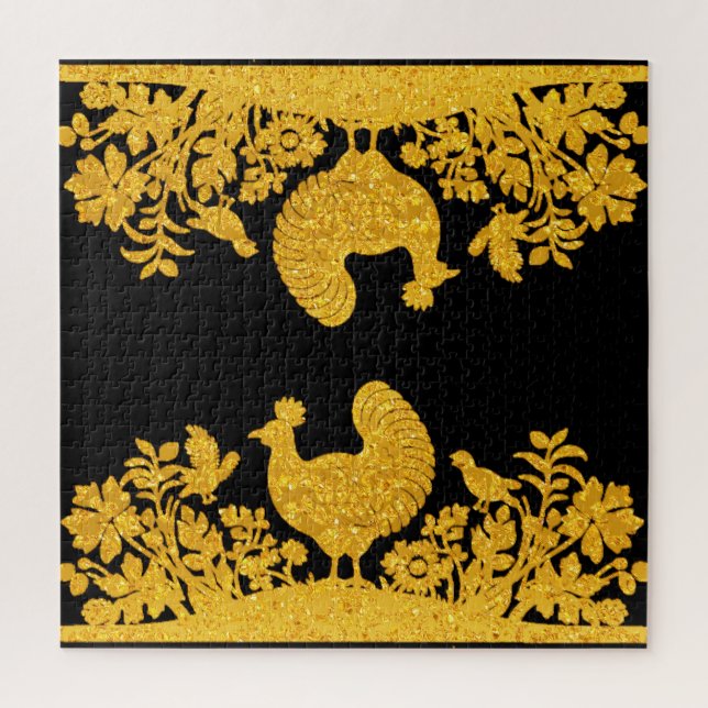 Gold Thanksgiving Turkey Floral Jigsaw Puzzle (Vertical)