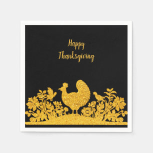 Gold Thanksgiving Turkey Floral Napkins