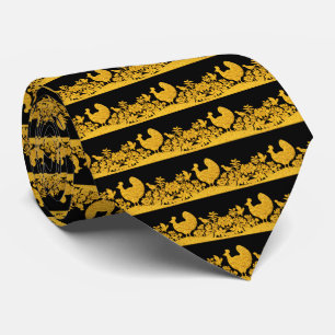 Gold Thanksgiving Turkey Floral Neck Tie
