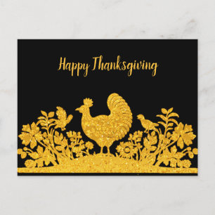 Gold Thanksgiving Turkey Floral Postcard