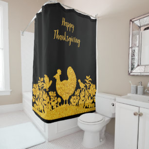 Gold Thanksgiving Turkey Floral Shower Curtain