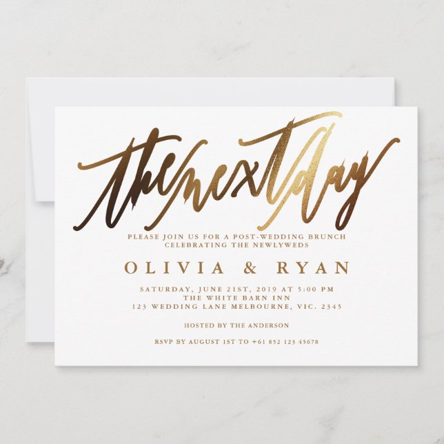 Gold the morning after post-wedding brunch invitation (Front)