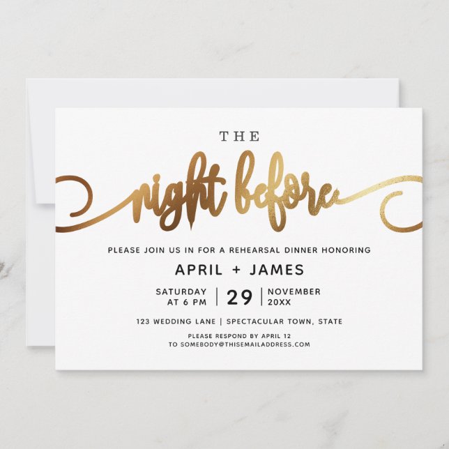 Gold The Night Before Rehearsal Dinner Invitation (Front)