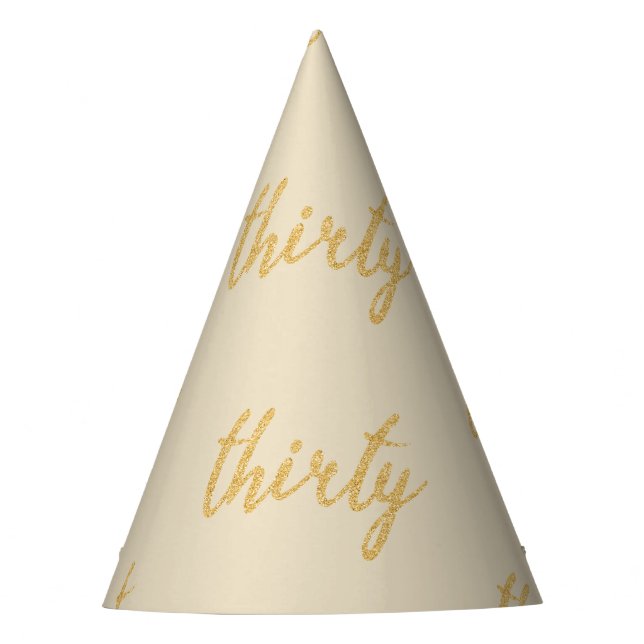 Gold "Thirty" 30 Birthday Party Glitter Party Hat (Front)