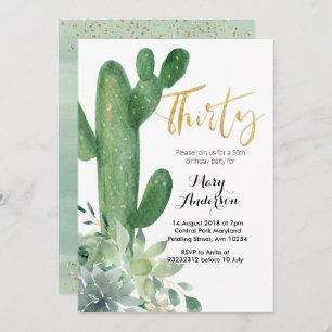 Gold Thirty 30th Birthday Invitation cactus fiesta