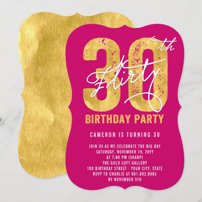 Gold Thirty and Flirty 30th Birthday Party Invite (Front/Back)