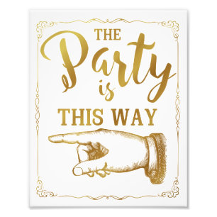 gold This way party wedding sign left arrow