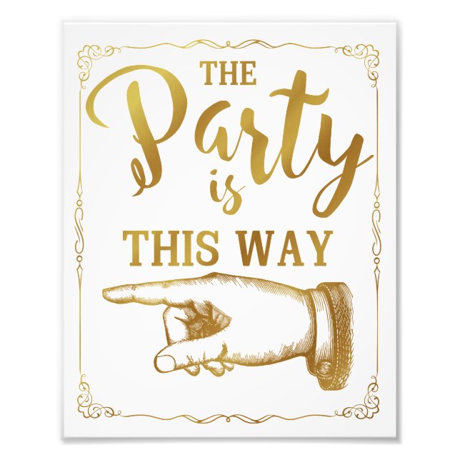 gold This way party wedding sign left arrow (Front)