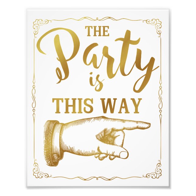 gold This way party wedding sign right arrow (Front)