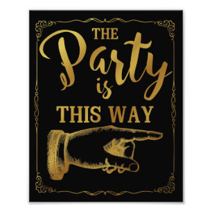 gold This way party wedding sign right arrow