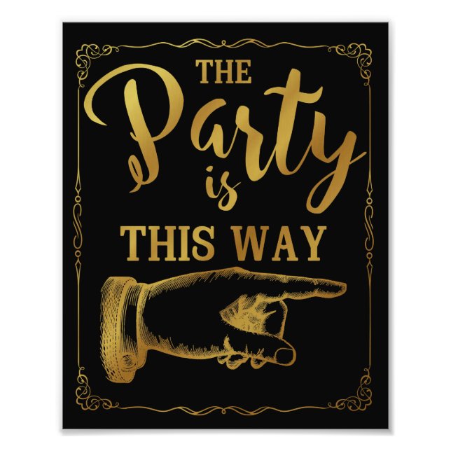 gold This way party wedding sign right arrow (Front)