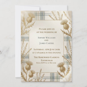 Gold Thistle Heather Tartan Wedding Invitation