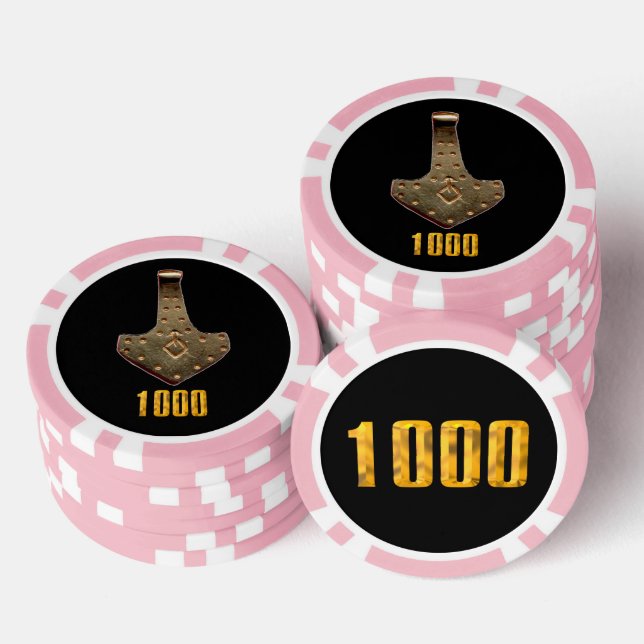 Gold Thor Hammer black pink 1000 stripe poker chip (Stack)