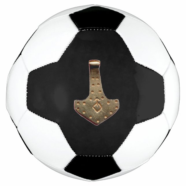 Gold Thor Hammer black soccer ball (Front)