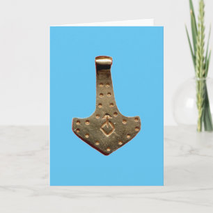 Gold Thor Hammer blue greeting card