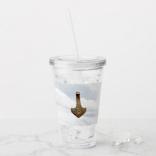 Gold Thor Hammer clouds acrylic tumbler