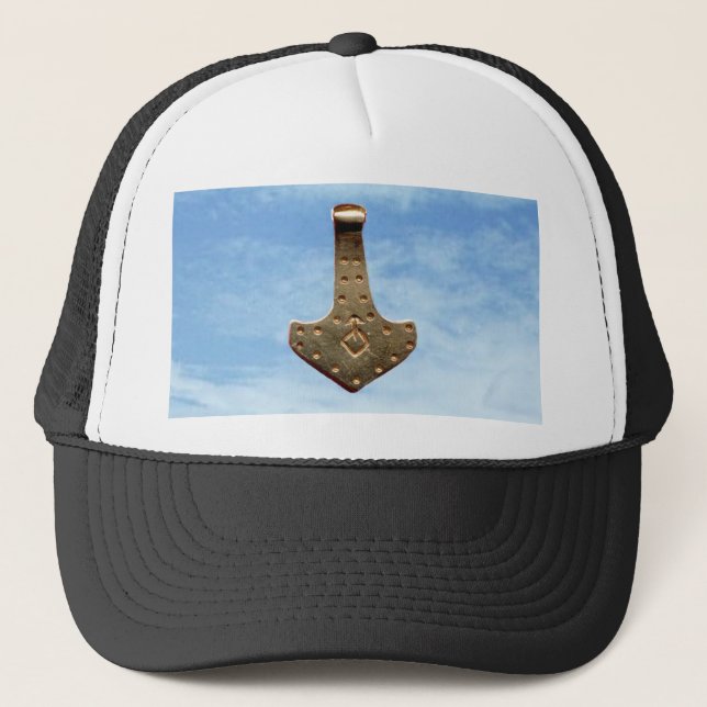 Gold Thor Hammer clouds black and white hat (Front)