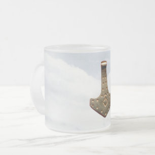 Gold Thor Hammer clouds frosted glass mug