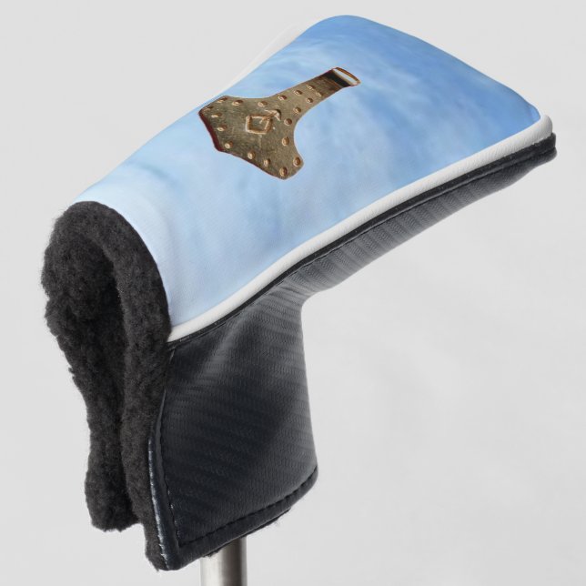 Gold Thor Hammer clouds golf club putter cover (3/4 Front)