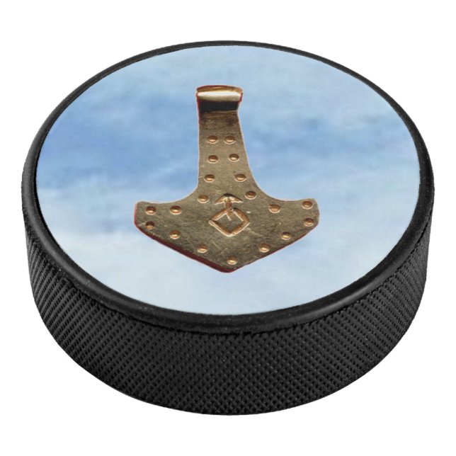 Gold Thor Hammer clouds hockey puck (3/4)