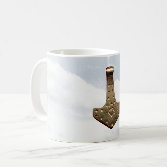 Gold Thor Hammer clouds mug (Front Left)