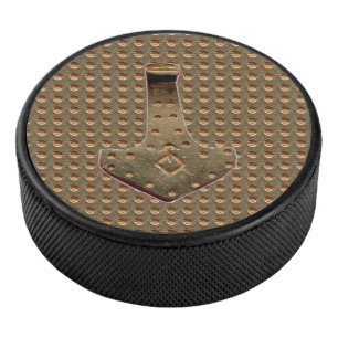 Gold Thor Hammer Gold Indent white hockey puck
