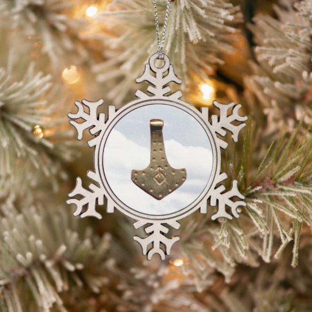 Gold Thor Hammer pewter snowflake ornament (Tree)