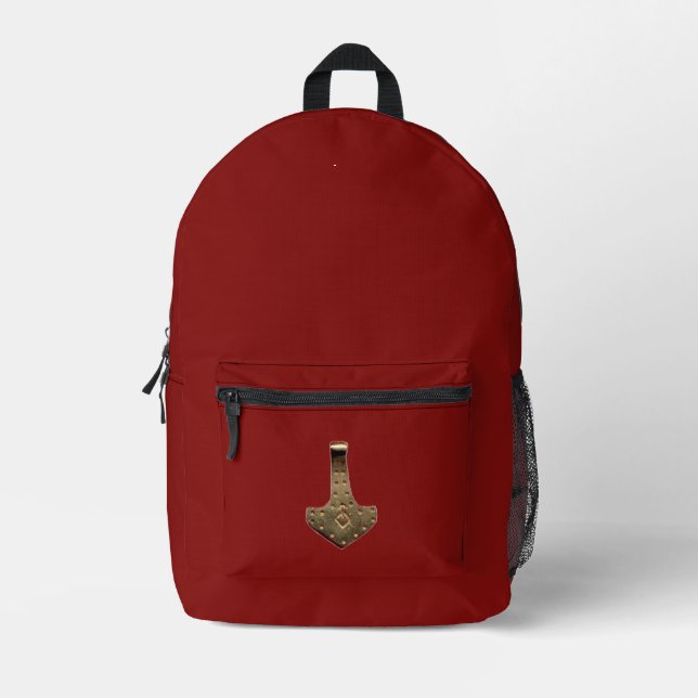 Gold Thor Hammer red backpack (Front)