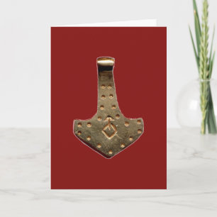 Gold Thor Hammer red greeting card