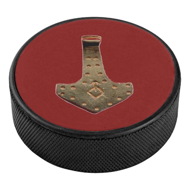 Gold Thor Hammer red hockey puck (3/4)