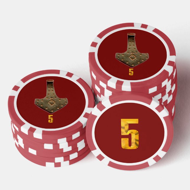 Gold Thor Hammer red red 5 striped poker chip (Stack)