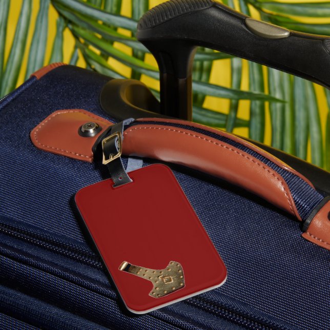 Gold Thor Hammer tilted red luggage tag (Front Insitu 1)