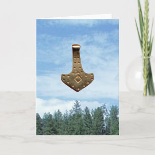 Gold Thor Hammer trees greeting card
