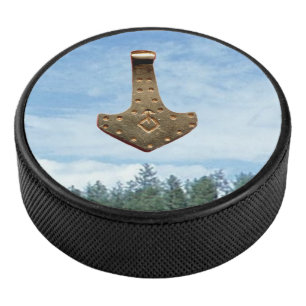 Gold Thor Hammer trees hockey puck