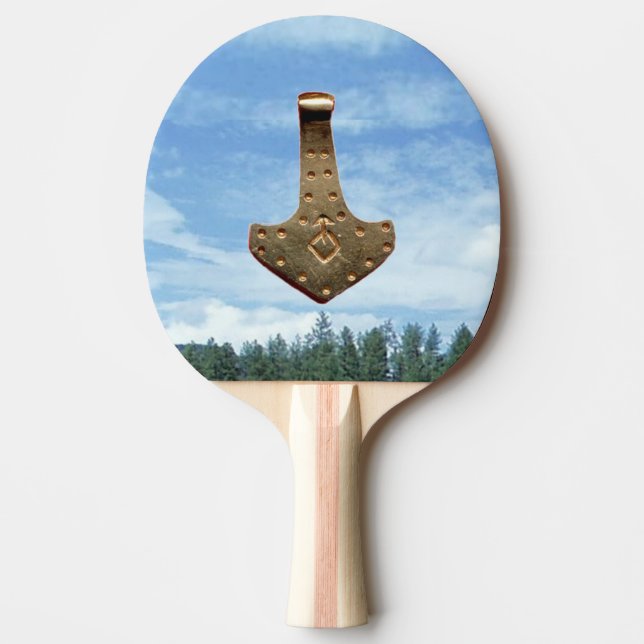 Gold Thor Hammer trees ping pong paddle (Front)